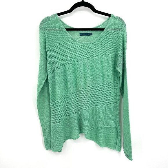 PRANA Mint Green Knit Asymmetrical Long Sleeve Boho Beachy Top Size Medium - Picture 2 of 7